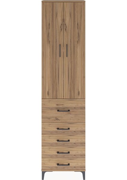 Arges Dolap 4 Raflı 5 Çekmeceli 2 Kapaklı 60X30X243 Çam-Çam