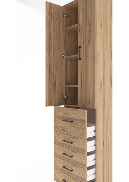 Arges Dolap 4 Raflı 5 Çekmeceli 2 Kapaklı 60X30X243 Çam-Çam indirimleri