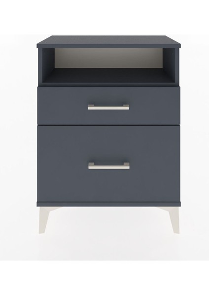 Arges Komodin Tek Raflı 2 Çekmeceli 60X30X80 Antrasit-Antrasit