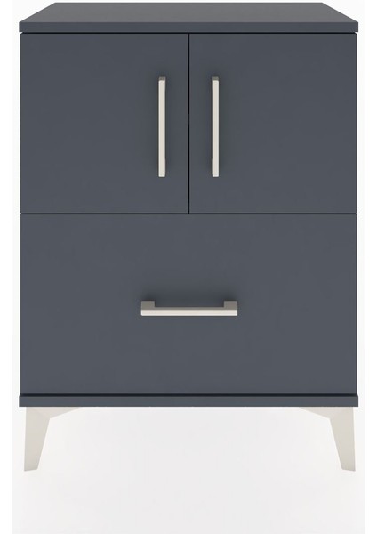 Arges Komodin 2 Raflı Tek Çekmeceli 2 Kapaklı 60X30X80 Antrasit-Antrasit