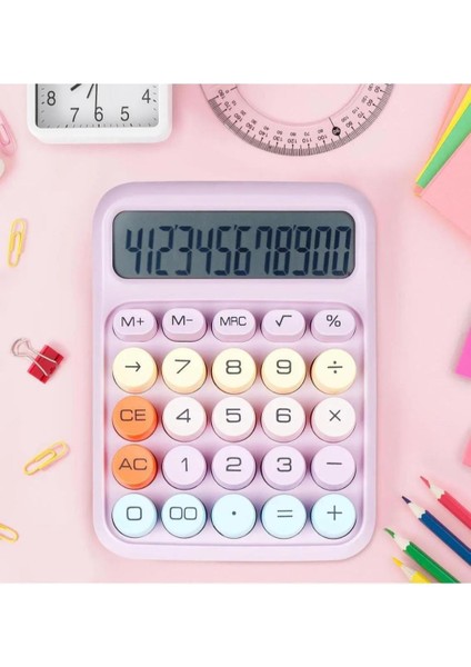 Renkli Hesap Makinesi 12 Haneli Yuvarlak Tuşlu Pembe Renk Hesap Makinesi indirimleri