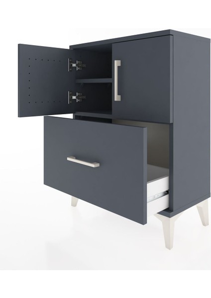 Arges Komodin 2 Raflı Tek Çekmeceli 2 Kapaklı 60X30X80 Antrasit-Antrasit fırsatları
