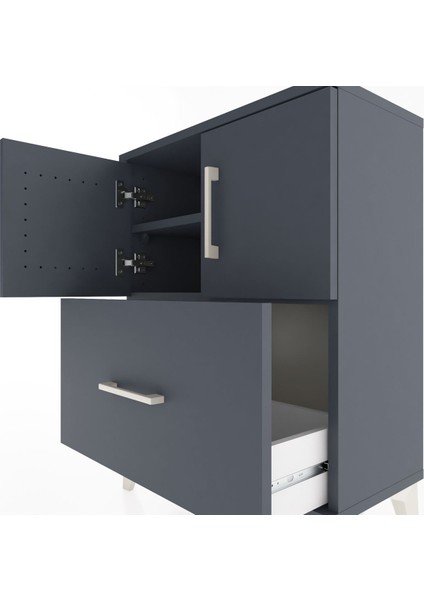 Arges Komodin 2 Raflı Tek Çekmeceli 2 Kapaklı 60X30X80 Antrasit-Antrasit indirimleri