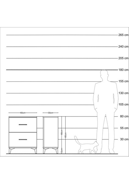 Arges Komodin 2 Çekmeceli 60X30X80 Aytaşı-Çam indirimleri