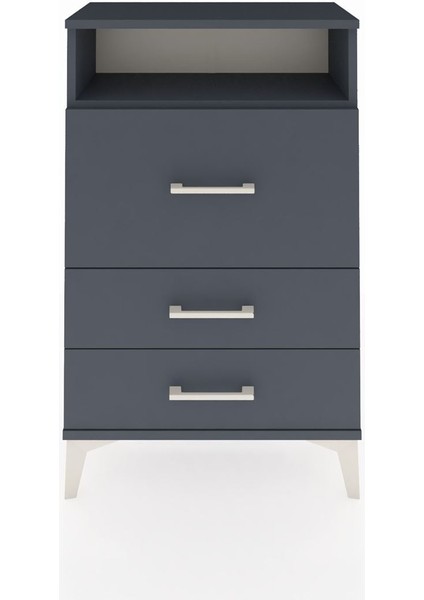 Arges Komodin Tek Raflı 3 Çekmeceli 60X30X96 Antrasit-Antrasit