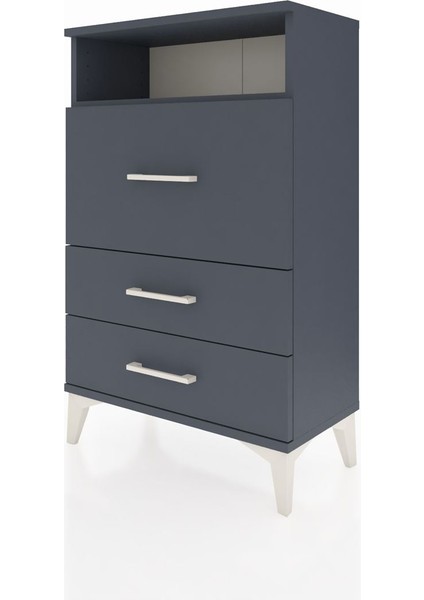 Arges Komodin Tek Raflı 3 Çekmeceli 60X30X96 Antrasit-Antrasit modelleri