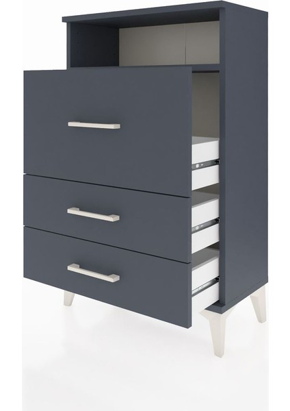 Arges Komodin Tek Raflı 3 Çekmeceli 60X30X96 Antrasit-Antrasit fırsatları