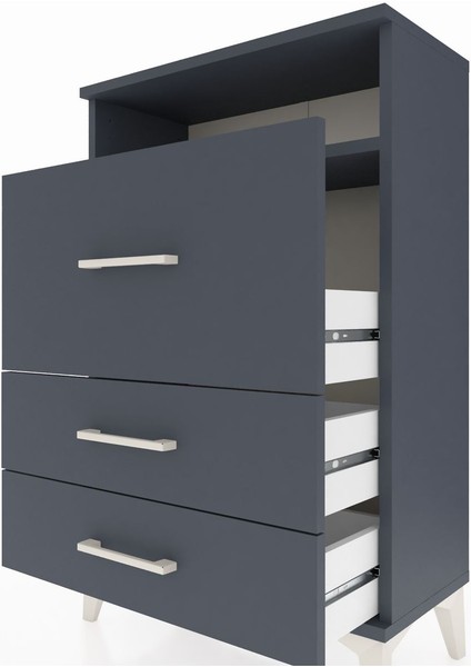 Arges Komodin Tek Raflı 3 Çekmeceli 60X30X96 Antrasit-Antrasit indirimleri