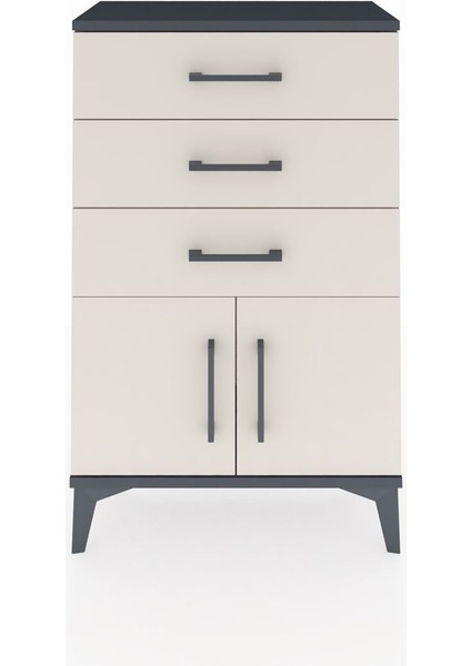 Arges Komodin 3 Çekmeceli 2 Kapaklı 60X30X96 Antrasit-Aytaşı