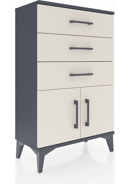 Arges Komodin 3 Çekmeceli 2 Kapaklı 60X30X96 Antrasit-Aytaşı fiyatları