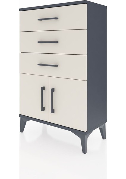 Arges Komodin 3 Çekmeceli 2 Kapaklı 60X30X96 Antrasit-Aytaşı modelleri