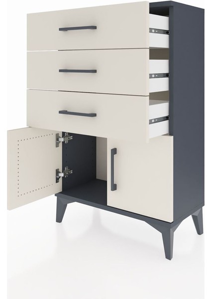 Arges Komodin 3 Çekmeceli 2 Kapaklı 60X30X96 Antrasit-Aytaşı fırsatları