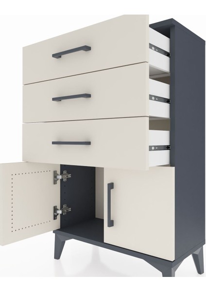 Arges Komodin 3 Çekmeceli 2 Kapaklı 60X30X96 Antrasit-Aytaşı indirimleri