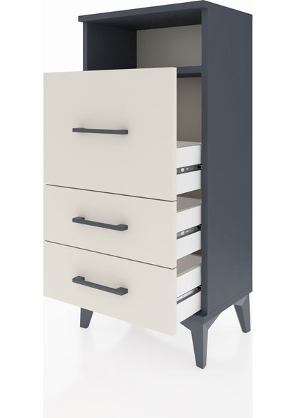 Arges Komodin Tek Raflı 3 Çekmeceli 44X30X96 Antrasit-Aytaşı fırsatları