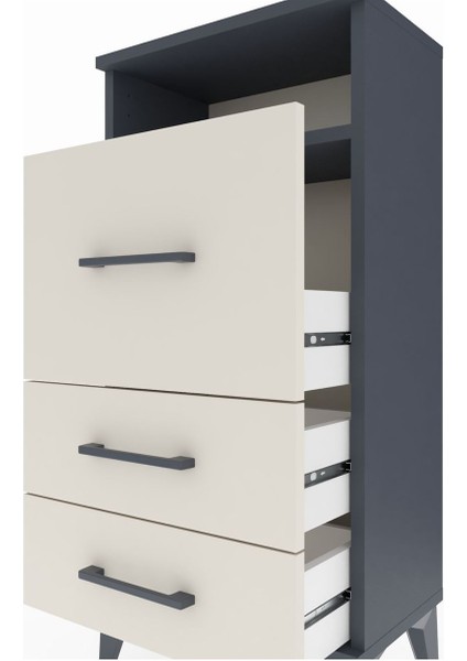 Arges Komodin Tek Raflı 3 Çekmeceli 44X30X96 Antrasit-Aytaşı indirimleri