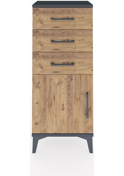 Arges Komodin Tek Raflı 3 Çekmeceli Tek Kapaklı 44X30X106 Antrasit-Çam