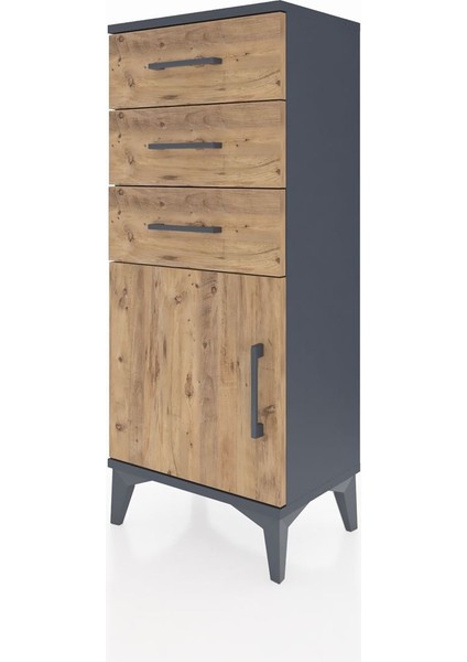 Arges Komodin Tek Raflı 3 Çekmeceli Tek Kapaklı 44X30X106 Antrasit-Çam modelleri