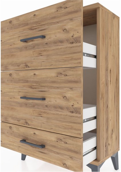 Arges Komodin 3 Çekmeceli 60X30X96 Çam-Çam indirimleri