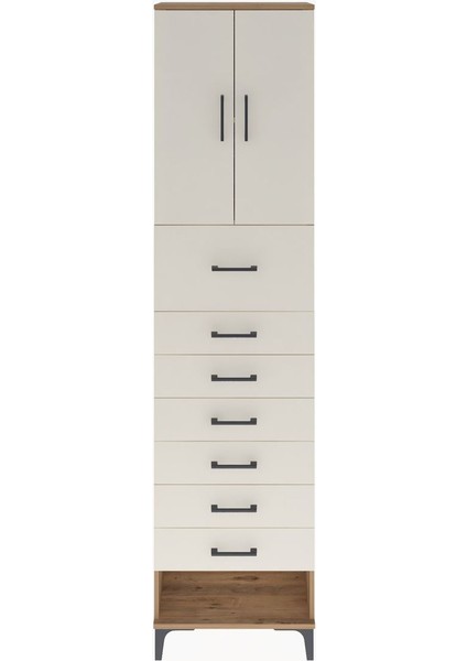 Arges Dolap 2 Raflı 7 Çekmeceli 2 Kapaklı 60X30X243 Çam-Aytaşı