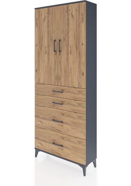 Arges Dolap 3 Raflı 4 Çekmeceli 2 Kapaklı 88X30X221 Antrasit-Çam modelleri