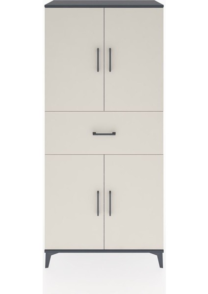 Hyperion Dolap 4 Raflı Tek Çekmeceli 4 Kapaklı 88X44X195 Antrasit-Aytaşı