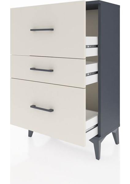 Arges Komodin 3 Çekmeceli 60X30X96 Antrasit-Aytaşı fırsatları