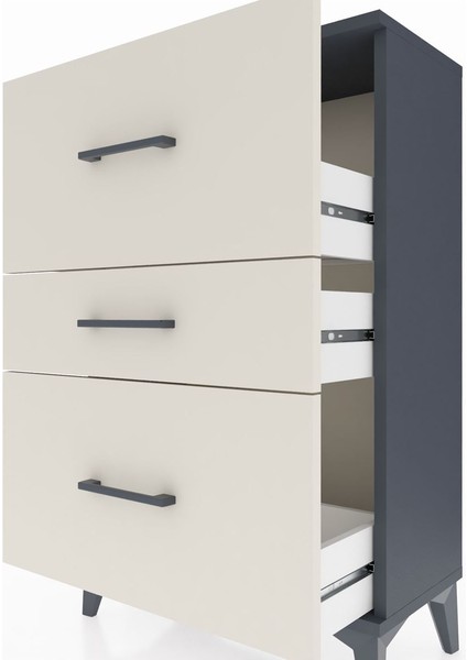 Arges Komodin 3 Çekmeceli 60X30X96 Antrasit-Aytaşı indirimleri