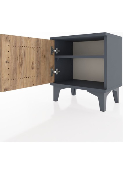 Arges Komodin Tek Raflı Tek Kapaklı 44X30X48 Antrasit-Çam fırsatları