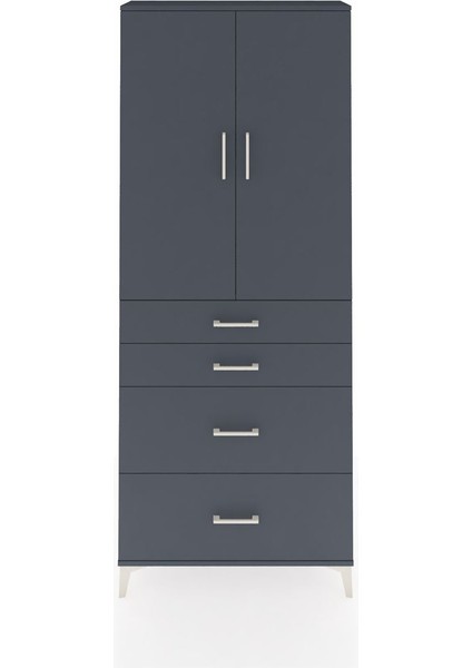 Arges Dolap 2 Raflı 4 Çekmeceli 2 Kapaklı 88X30X221 Antrasit-Antrasit