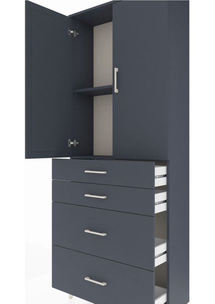 Arges Dolap 2 Raflı 4 Çekmeceli 2 Kapaklı 88X30X221 Antrasit-Antrasit indirimleri