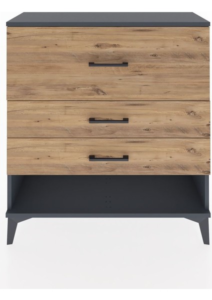 Arges Şifonyer 3 Çekmeceli 88X30X96 Antrasit-Çam