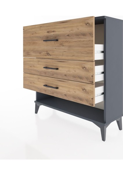 Arges Şifonyer 3 Çekmeceli 88X30X96 Antrasit-Çam fırsatları