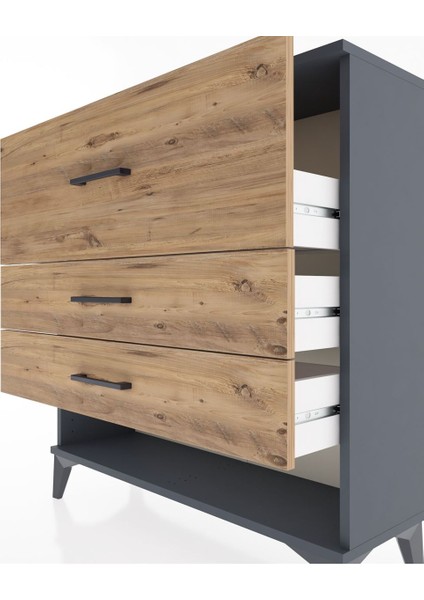 Arges Şifonyer 3 Çekmeceli 88X30X96 Antrasit-Çam indirimleri