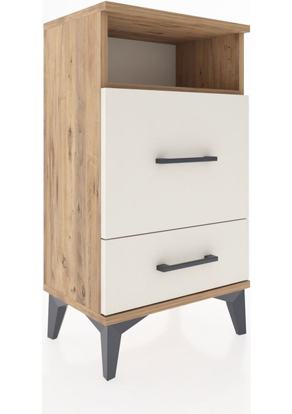 Arges Komodin Tek Raflı 2 Çekmeceli 44X30X80 Çam-Aytaşı fırsatları