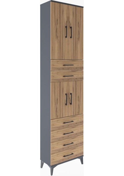 Arges Dolap 4 Raflı 6 Çekmeceli 4 Kapaklı 60X30X243 Antrasit-Çam fiyatları