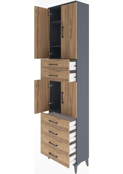 Arges Dolap 4 Raflı 6 Çekmeceli 4 Kapaklı 60X30X243 Antrasit-Çam fırsatları