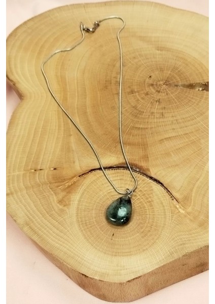 Labradorit Doğal Taşı Zincirli El Yapımı Kolye Uç: 2 cm Zincir: 20 cm Kutulu