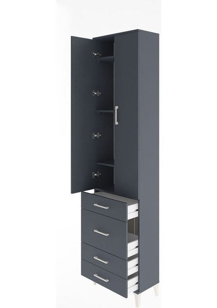 Arges Dolap 4 Raflı 4 Çekmeceli 2 Kapaklı 60X30X243 Antrasit-Antrasit fırsatları
