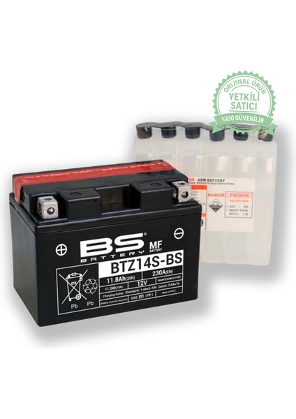 BTZ14S-BS Motosiklet Aküsü Bs Battery 12V 11.8AH 230A