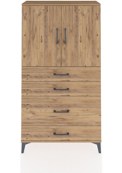 Arges Dolap 2 Raflı 4 Çekmeceli 2 Kapaklı 88X30X163 Çam-Çam