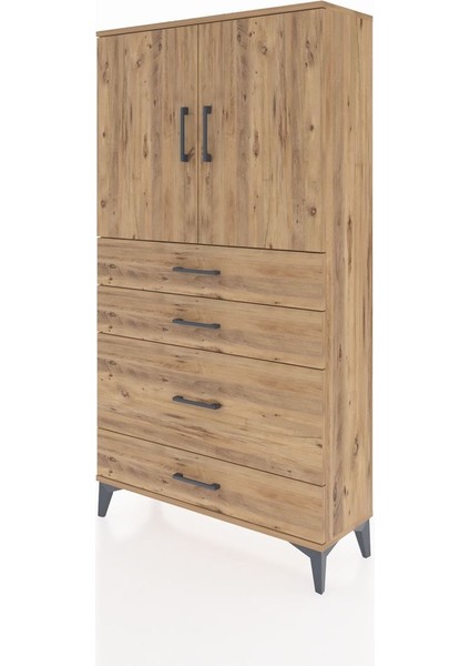 Arges Dolap 2 Raflı 4 Çekmeceli 2 Kapaklı 88X30X163 Çam-Çam modelleri
