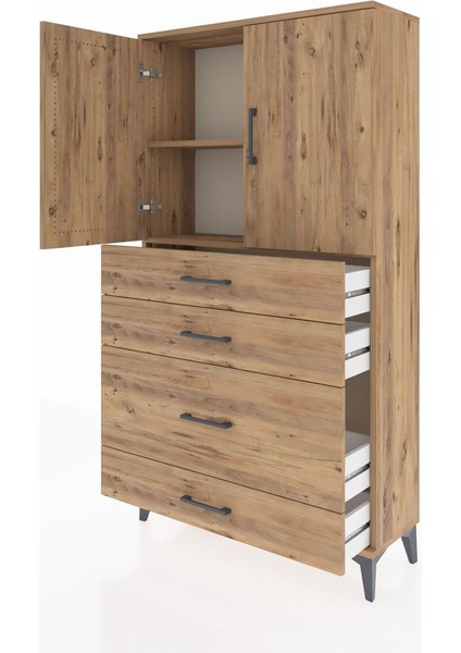 Arges Dolap 2 Raflı 4 Çekmeceli 2 Kapaklı 88X30X163 Çam-Çam fırsatları