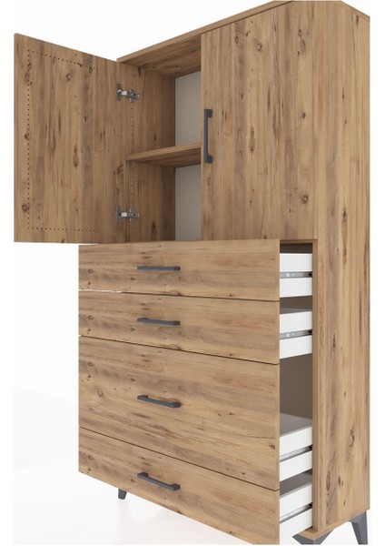 Arges Dolap 2 Raflı 4 Çekmeceli 2 Kapaklı 88X30X163 Çam-Çam indirimleri