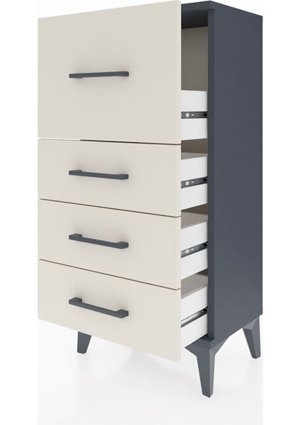 Arges Komodin 4 Çekmeceli 44X30X96 Antrasit-Aytaşı fırsatları