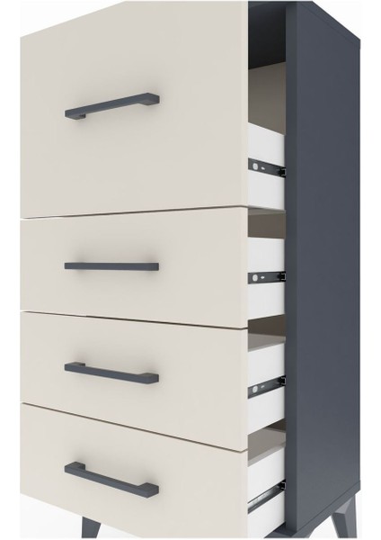 Arges Komodin 4 Çekmeceli 44X30X96 Antrasit-Aytaşı indirimleri