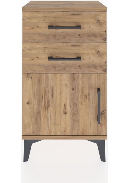 Arges Komodin Tek Raflı 2 Çekmeceli Tek Kapaklı 44X30X80 Çam-Çam