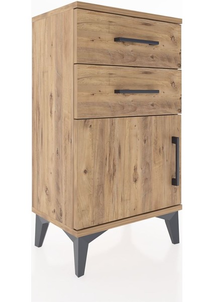 Arges Komodin Tek Raflı 2 Çekmeceli Tek Kapaklı 44X30X80 Çam-Çam modelleri