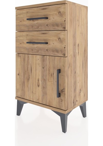 Arges Komodin Tek Raflı 2 Çekmeceli Tek Kapaklı 44X30X80 Çam-Çam indirimleri