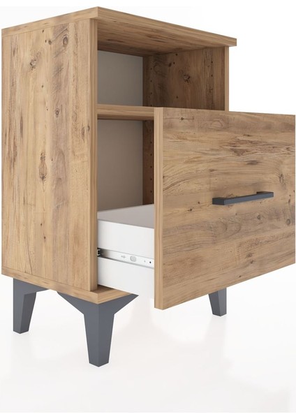 Arges Komodin Tek Raflı 2 Çekmeceli 44X30X64 Çam-Çam fırsatları