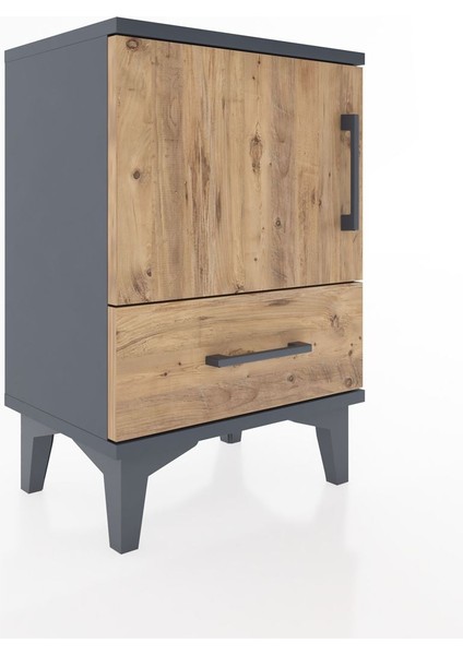 Arges Komodin 2 Raflı Tek Kapaklı 44X30X64 Antrasit-Çam fiyatları